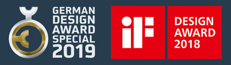 PRESCH Werkzeuge erhalten Auszeichnungen, darunter den German Design Award Special 2019 und iF DESIGN AWARD 2018, auf blauem Hintergrund