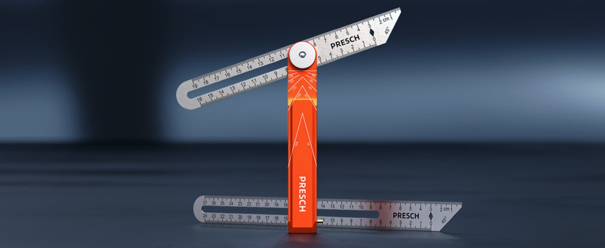 PRESCH Winkelschmiege aus Metall für präzises Messen und Anzeichnen mit zusätzlichen Skalierungen und Gehrungsfunktion..