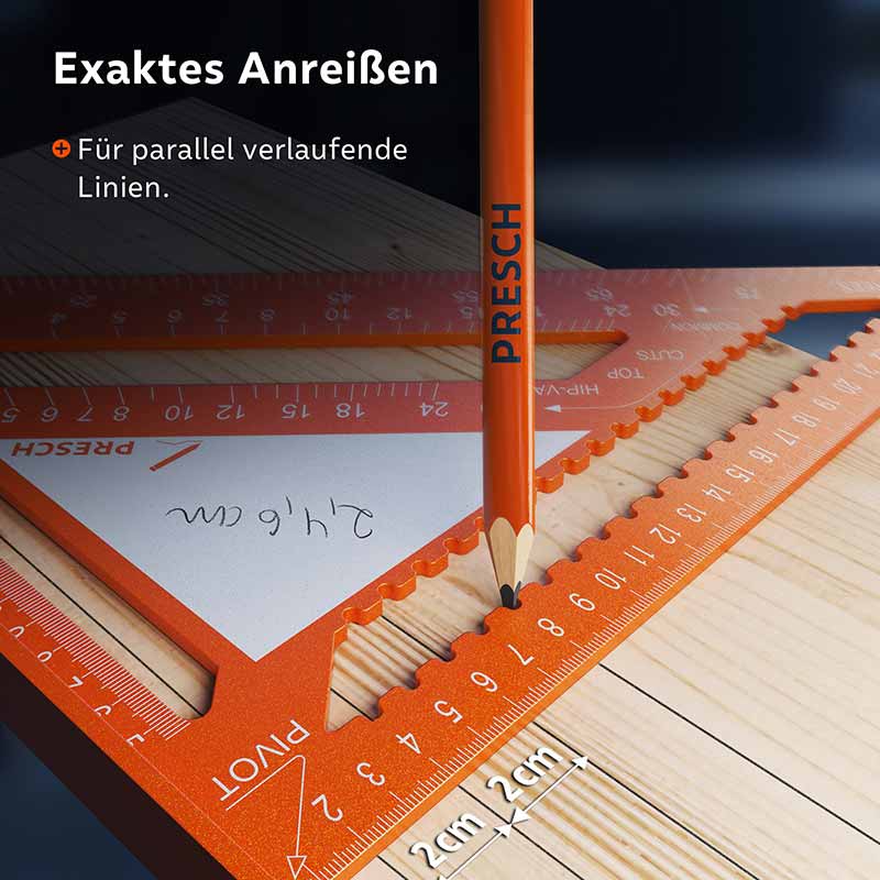 PRESCH Zimmermannswinkel-Set 180mm und 300mm zur präzisen Markierhilfe und Anzeichnen auf Holz.