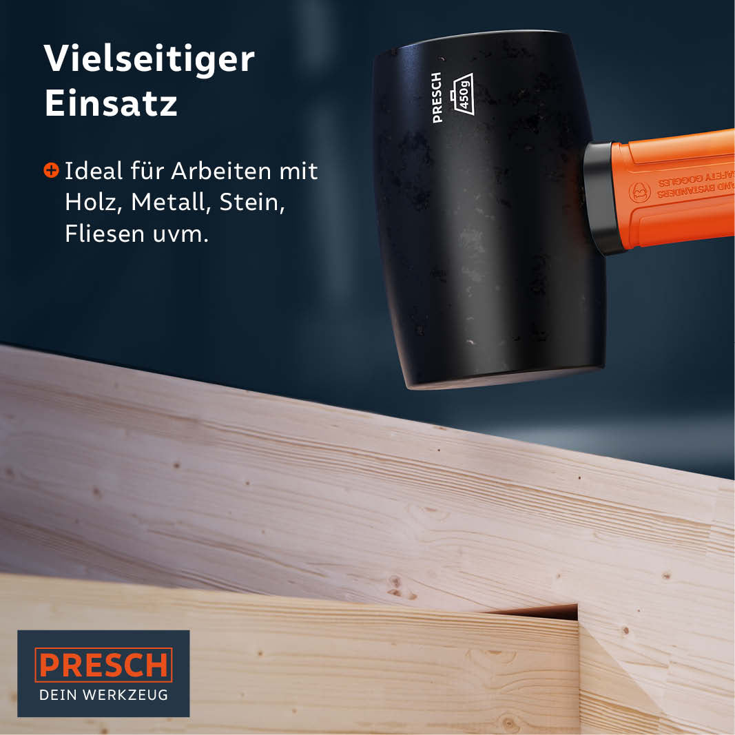 Schwarzer Gummihammer von Presch für vielseitige Aufgaben in Handwerk und Montage, Schonhammer mit ergonomischem Griff