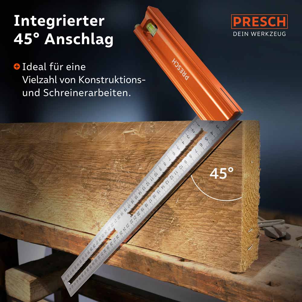 PRESCH Anschlagwinkel-Set für präzise Messungen und Markierungen in der Holzbearbeitung und Metallarbeit