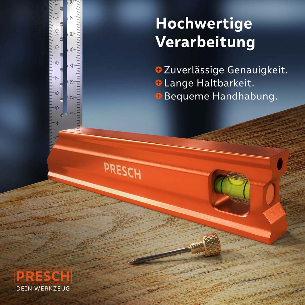 Presch Anschlagwinkel 400mm mit hochwertiger Verarbeitung, Präzisionswerkzeug und Stabilität auf Holzoberfläche.