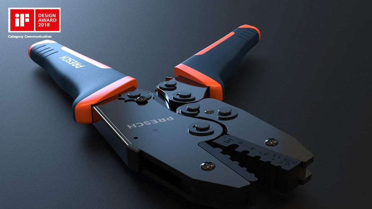 Presch Crimpzange mit ergonomischem Griffdesign und mehreren Quetschprofilen für Elektrotechnikarbeiten