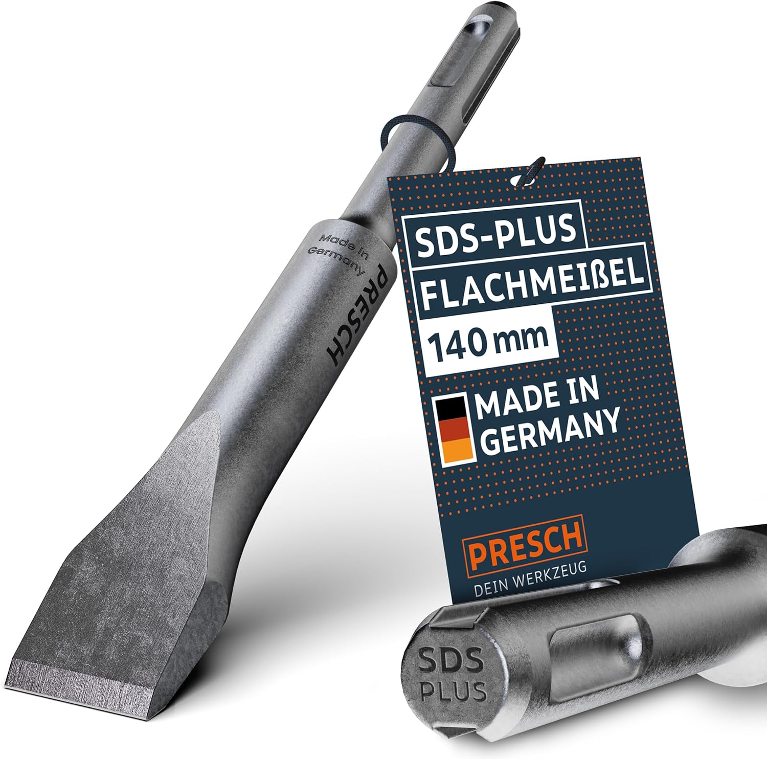PRESCH SDS-PLUS Flachmeißel 140 mm, kurzer Meißel für Bauarbeiten und Renovierungen, Meißelwerkzeug Made in Germany