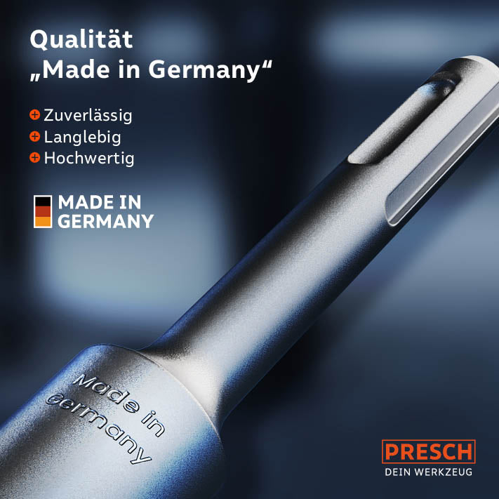 PRESCH Fliesenmeißel Made in Germany mit Eigenschaften wie Zuverlässigkeit und Langlebigkeit.