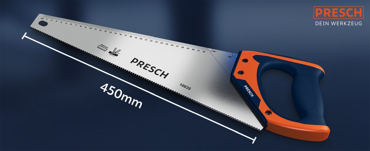 PRESCH Fuchsschwanzsäge 450mm für Holz und Metall mit präzisen Schnitten und ergonomischem Griff
