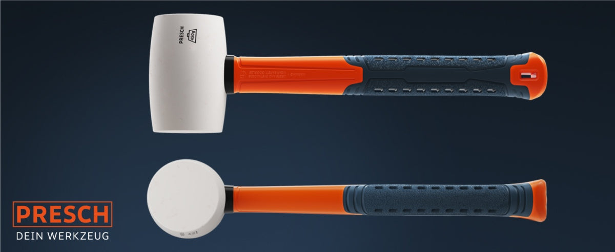 PRESCH Gummihammer in Weiß mit orangem Griff und ergonomischem Design, Schonhammer für präzise handwerkliche Arbeiten