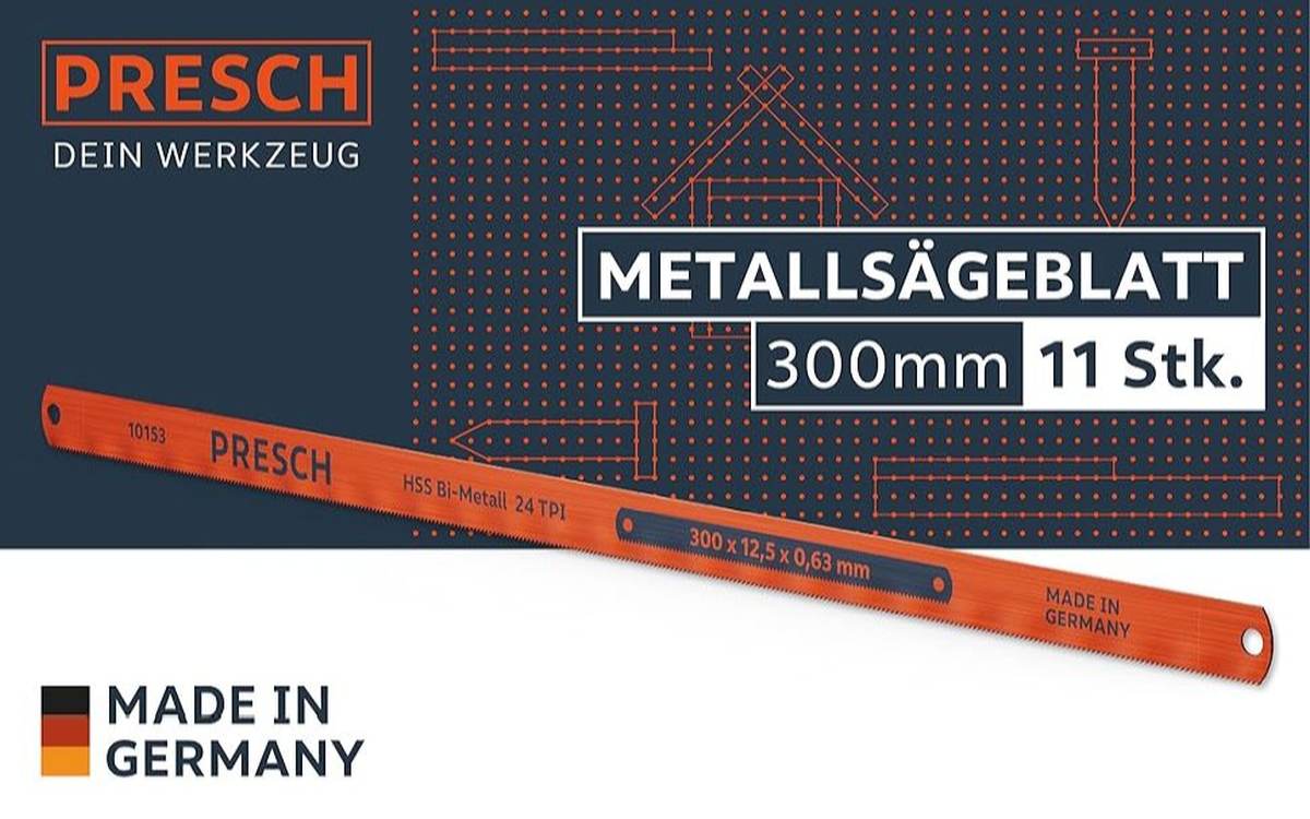 PRESCH Metallsägeblätter 300mm für Handsägen, Sägebogen-Zubehör und Ersatzblätter.