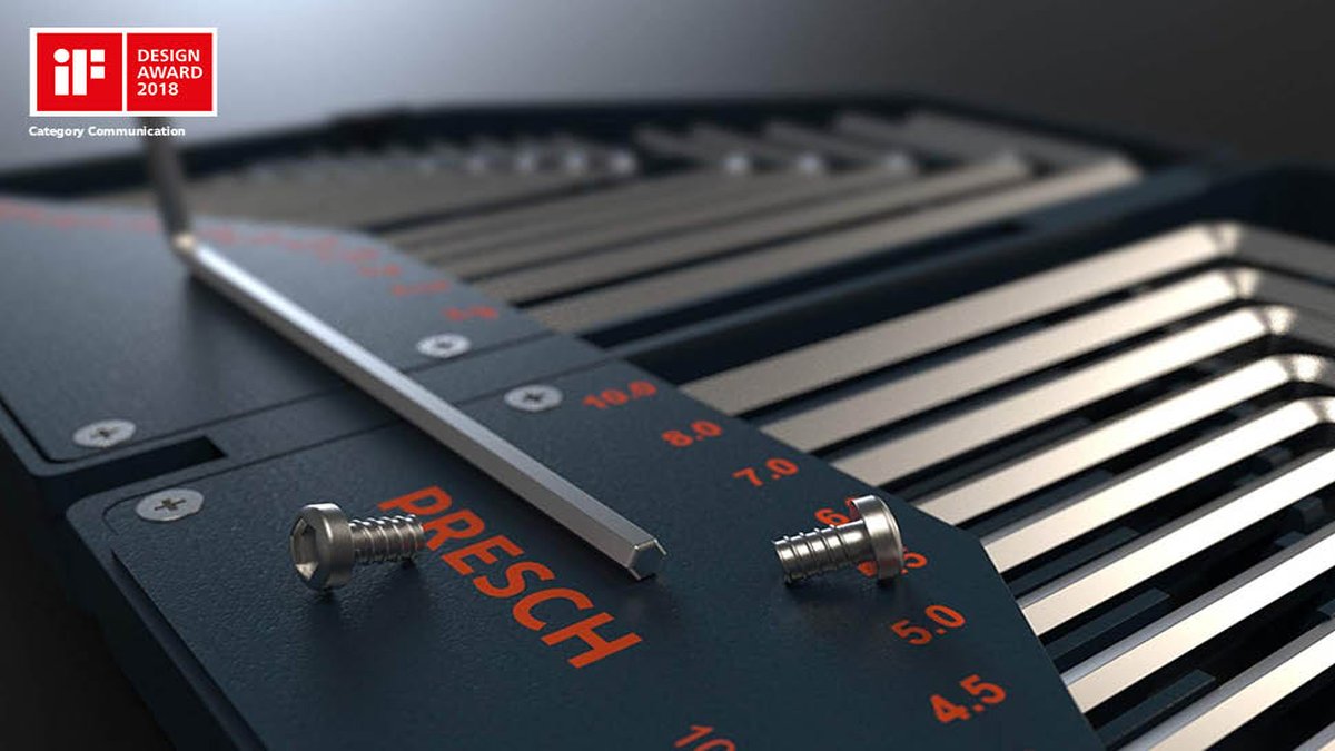 Innensechskantschlüssel-Set von Presch mit metrischen und Zoll-Maßen, inklusive Halterung und ausgezeichnet mit dem iF Design Award 2018