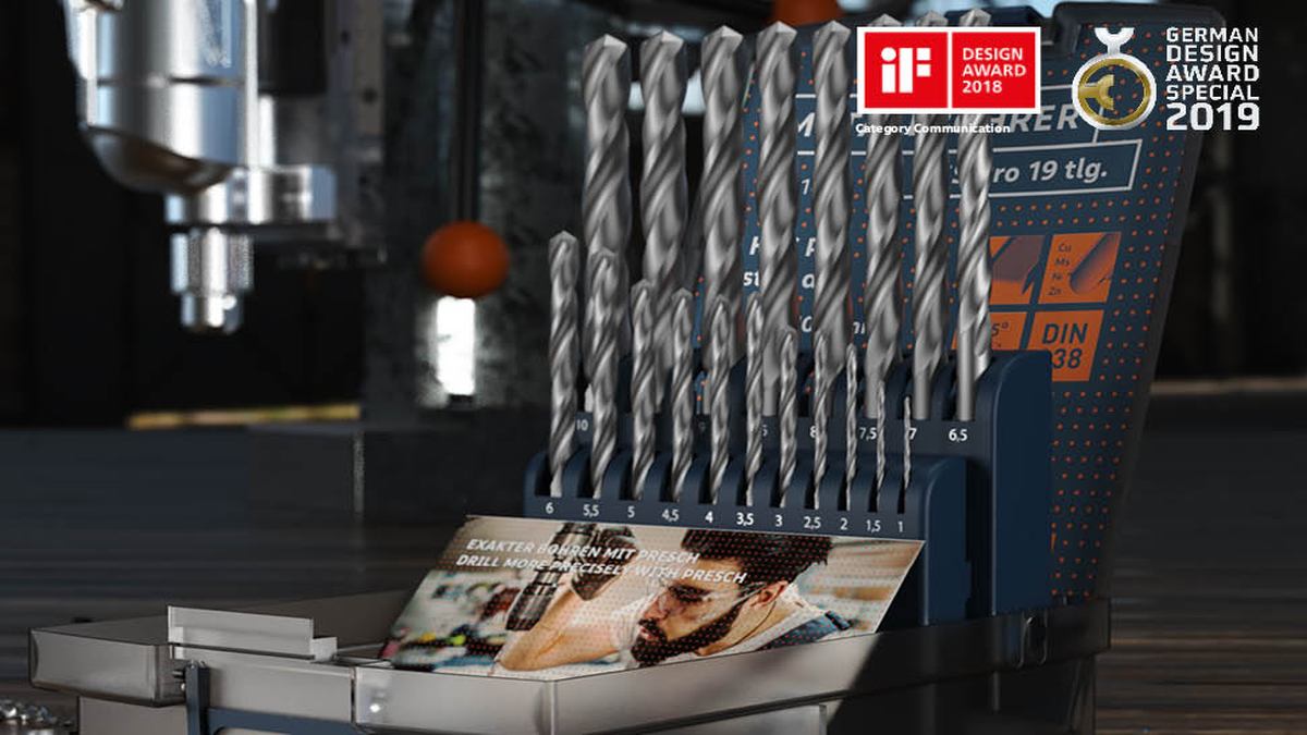 PRESCH Metallbohrer Set HSS Pro in Ständer, Spiralbohrer für Präzisionsarbeiten, robuste Stahlbohrer mit Größenmarkierung