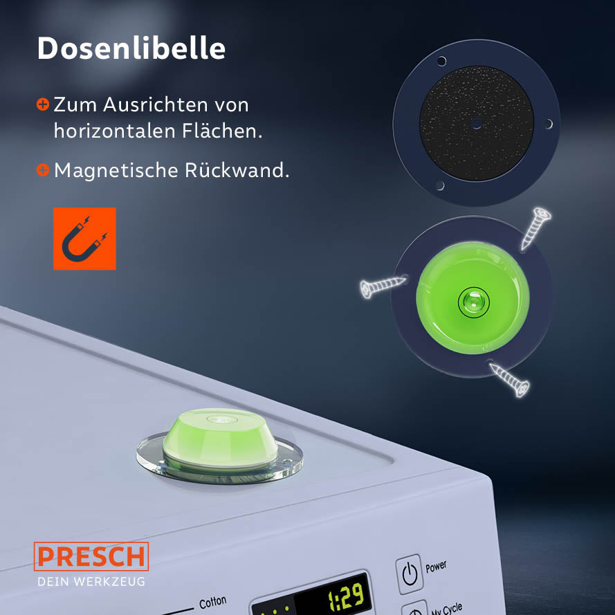 Mini-Wasserwaagen-Set von PRESCH mit magnetischer Befestigung für präzises Ausrichten und Nivellieren.