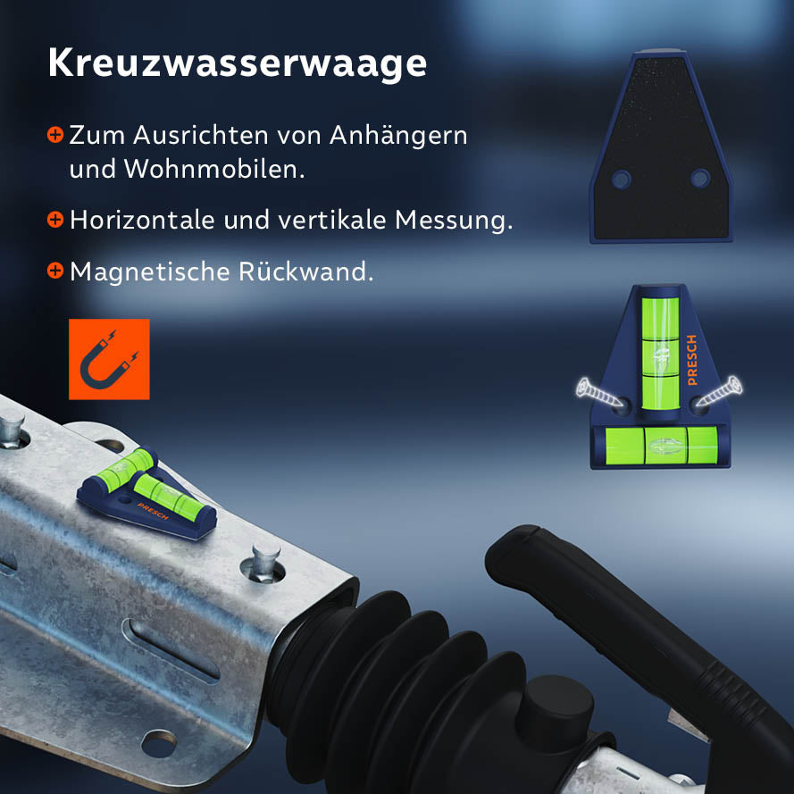 Mini-Wasserwaagen-Set von PRESCH mit magnetischer Haftung für präzise Messungen und Ausrichtungen, inklusive Kreuzwasserwaage und magnetischer Rückseite.