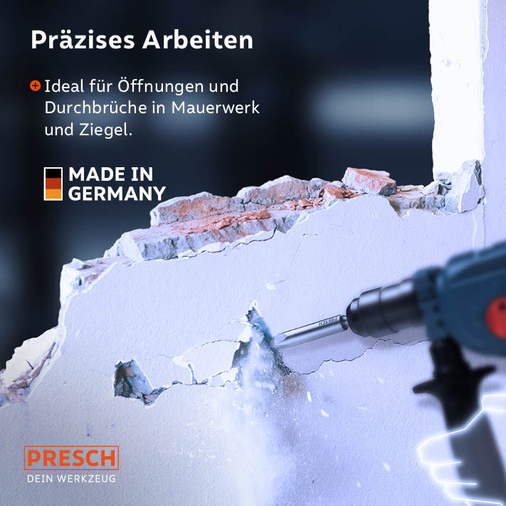 PRESCH SDS-Plus Spitzmeißel 140mm für präzise Durchbrüche in Mauerwerk und Beton.