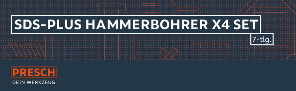 PRESCH SDS-Plus Hammerbohrer X4 Set 7-teilig für professionelles Bohren und Meißeln