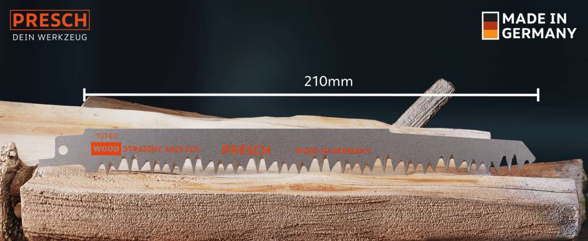 PRESCH Säbelsägeblatt für Holz und Grünholz, 210mm, hochwertige Holzbearbeitungswerkzeuge, Made in Germany