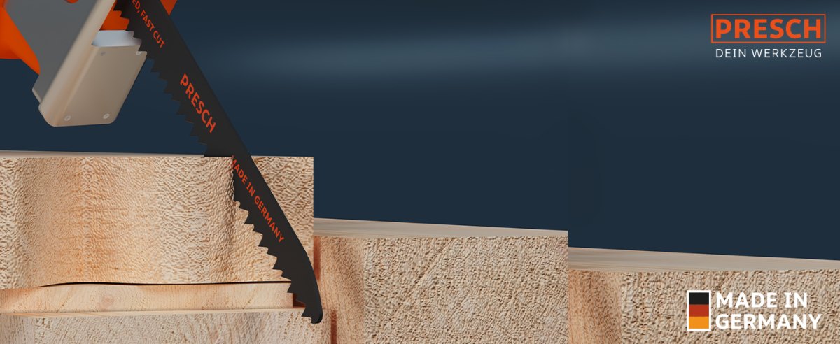 PRESCH Säbelsägeblatt für präzisen Kurvenschnitt in Holz, robustes Sägeblatt für effizientes Arbeiten mit Säbelzüge-Technik