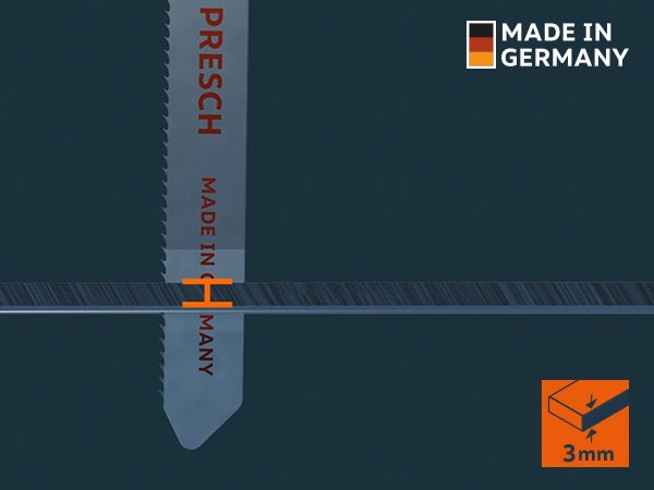 PRESCH Stichsägeblatt für Metall, speziell für dünne Bleche, präziser Sägezahn, hochwertige Verarbeitung, Made in Germany.
