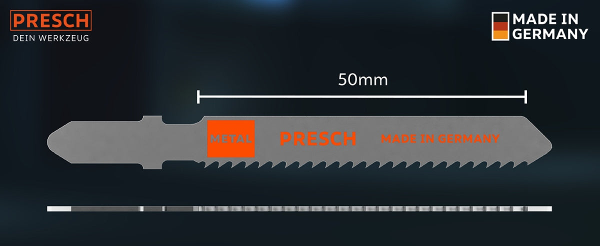 PRESCH Stichsägeblätter für Metall, mittelstarke Bleche, 50mm, Qualitätswerkzeug Made in Germany