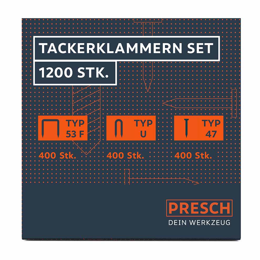 Presch Tackerklammern Set mit verschiedenen Typen Heftklammern, 1200 Stück Packung.