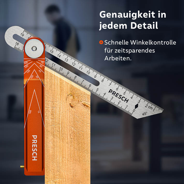 PRESCH Winkelschmiege für präzise Winkelmessung und Anreißhilfe beim Holzhandwerk..