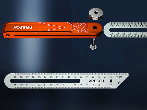 PRESCH Winkelschmiege mit Maßskala und Schraube, präzises Messwerkzeug für Winkelermittlung.
