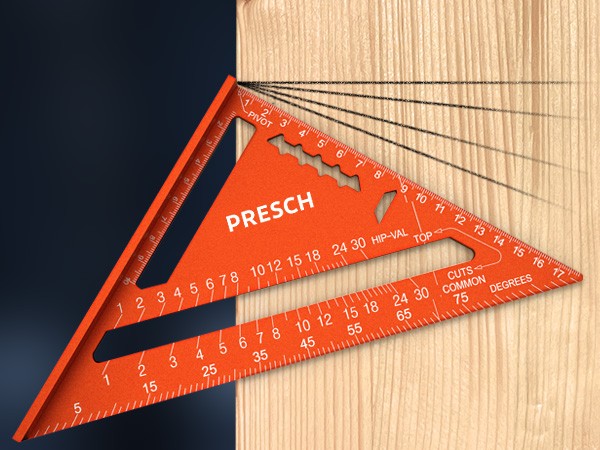 PRESCH Zimmermannswinkel 180mm in Orange für präzise Mess- und Zeichenaufgaben in der Holzbearbeitung