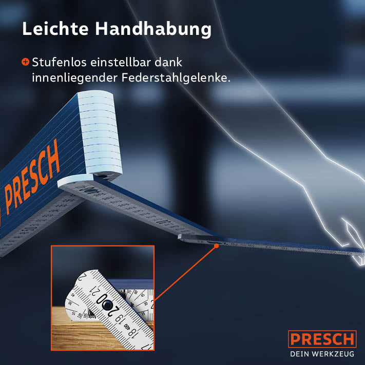 PRESCH Zollstock 3m in Blau, Maßstab mit flexiblen Gelenken und guter Lesbarkeit, ideal für präzises Messen.