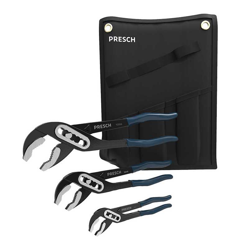 PRESCH water pump pliers set including different sizes of adjustable wrenches with slip joint.