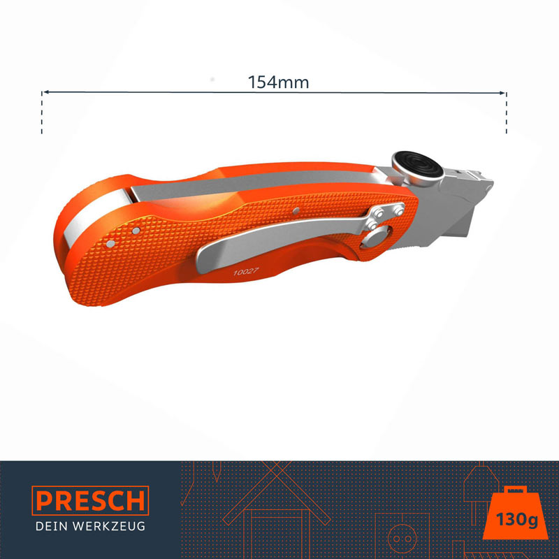 Presch Cutter Messer mit Ergonomischem Griff und Maßangaben, Präzises Schneidwerkzeug.