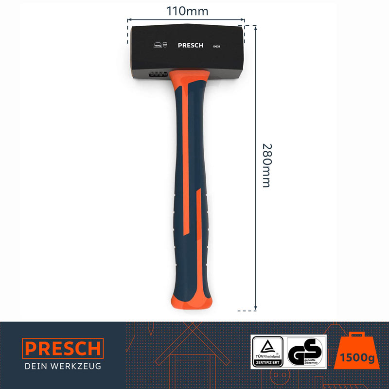 PRESCH Fäustel 1500g – Robuster Schmiedehammer mit ergonomischem Griff für Bauarbeiten