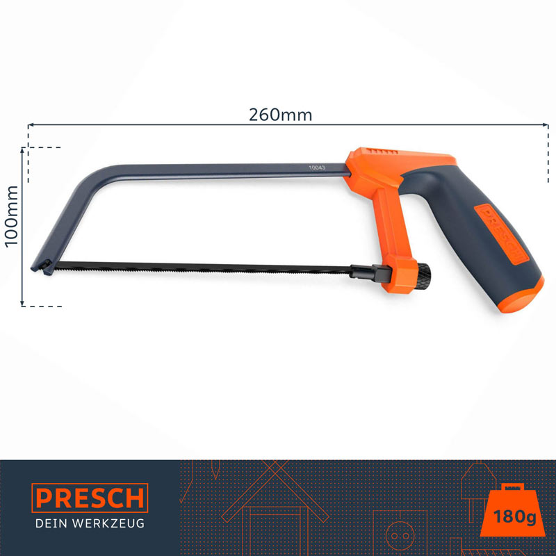 PRESCH Metallsäge – Handliche Bügelsäge für Metall mit ergonomischem Griff und Ersatzblatt