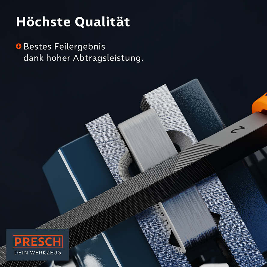 Hochwertige Dreikantfeile von PRESCH mit Griff für präzises Feilen und hoher Abtragsleistung.