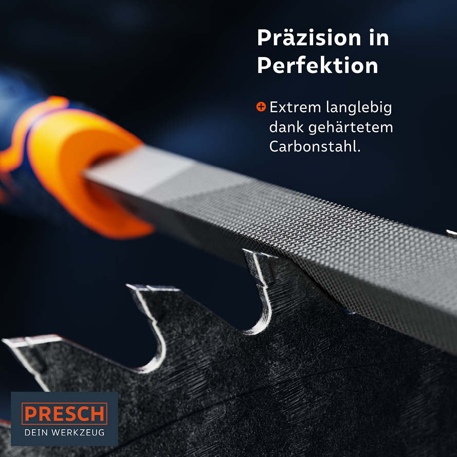 PRESCH Dreikantfeile aus gehärtetem Carbonstahl für präzise Metallbearbeitung und Feilarbeiten
