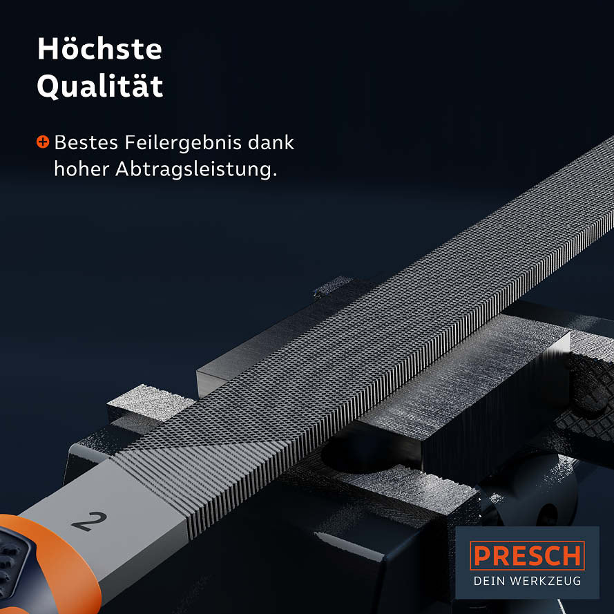 PRESCH Flachfeile in Nahaufnahme mit hoher Qualität und Präzisionsfeilen-Oberfläche