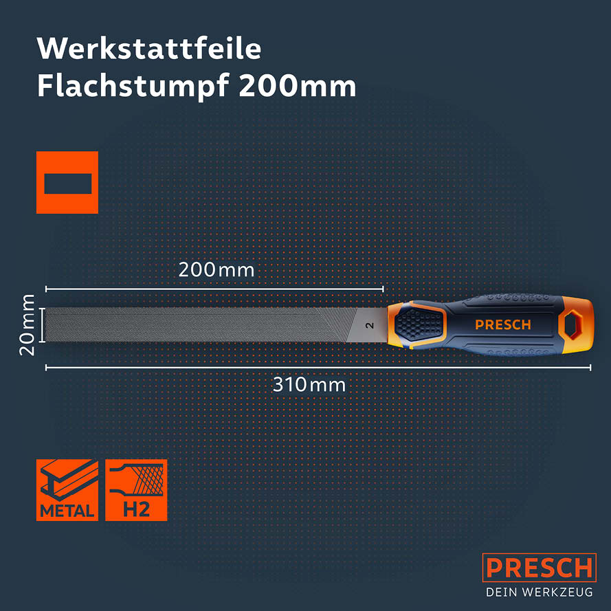 PRESCH Flachfeile 200mm Werkzeug mit Flachstumpf und Metallfeilen-Eigenschaften.