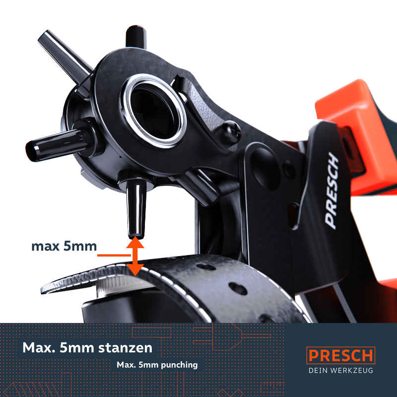Guertellochzange von Presch mit max. 5mm Stanzfunktion und hochwertigem Lochzangen-Design
