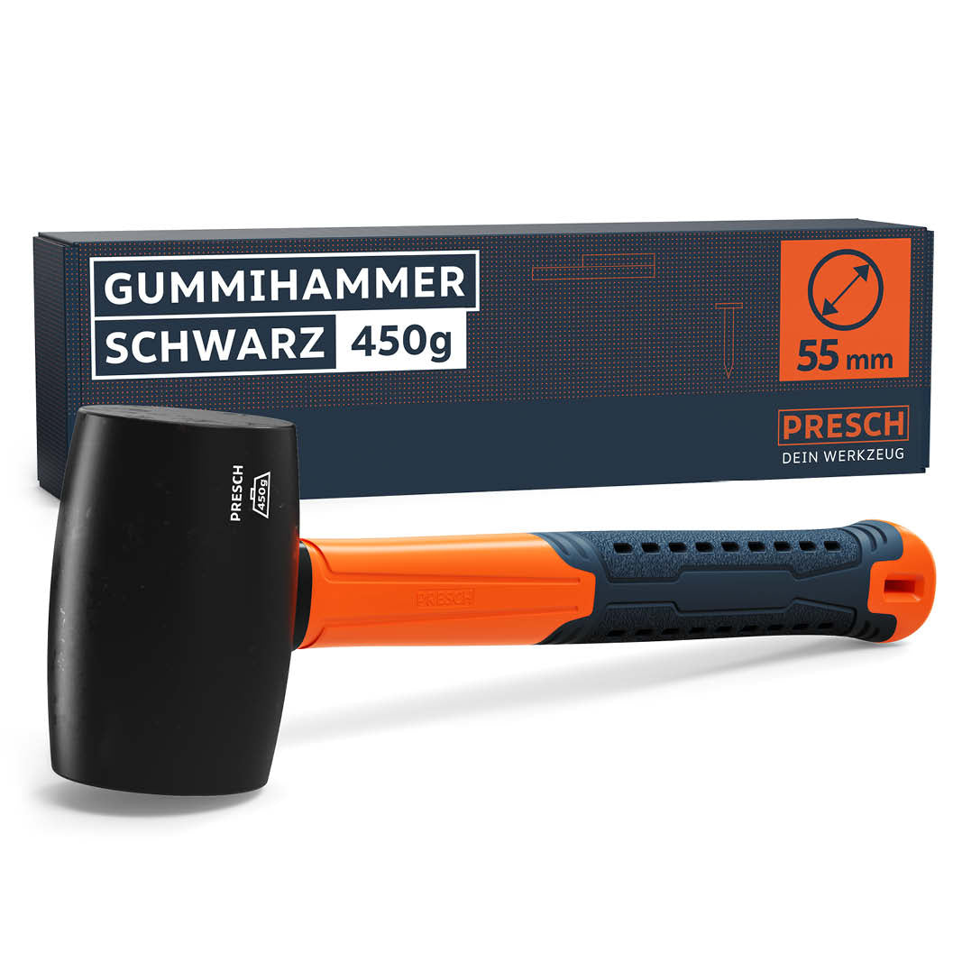 PRESCH Gummihammer schwarz 450g mit rutschfestem Griff, ideal für Pflasterarbeiten und Fliesenlegen