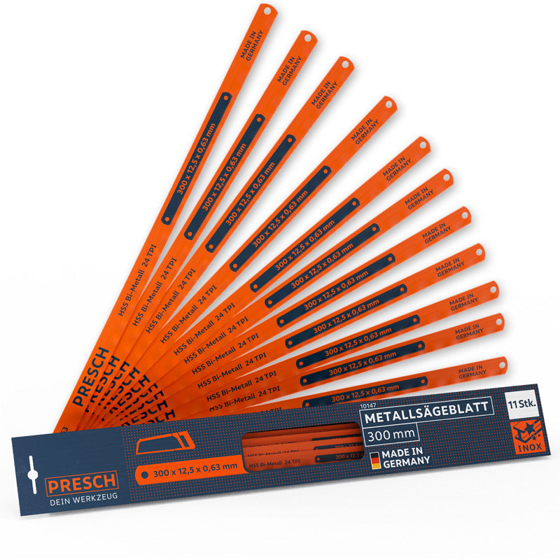 Set von 11 Presch Metallsägeblättern 300mm für Handsägen, Sägeblatt-Set in Orange