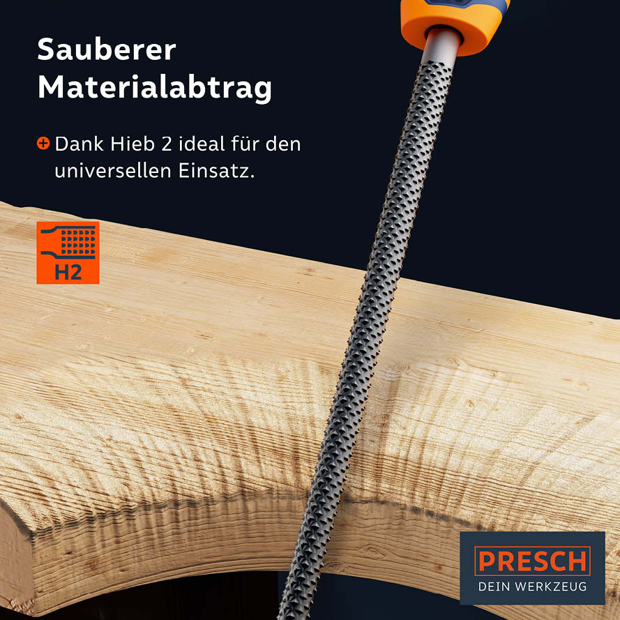 Runde Holzraspel von Presch für präzisen Materialabtrag und Feilen von Holzoberflächen.