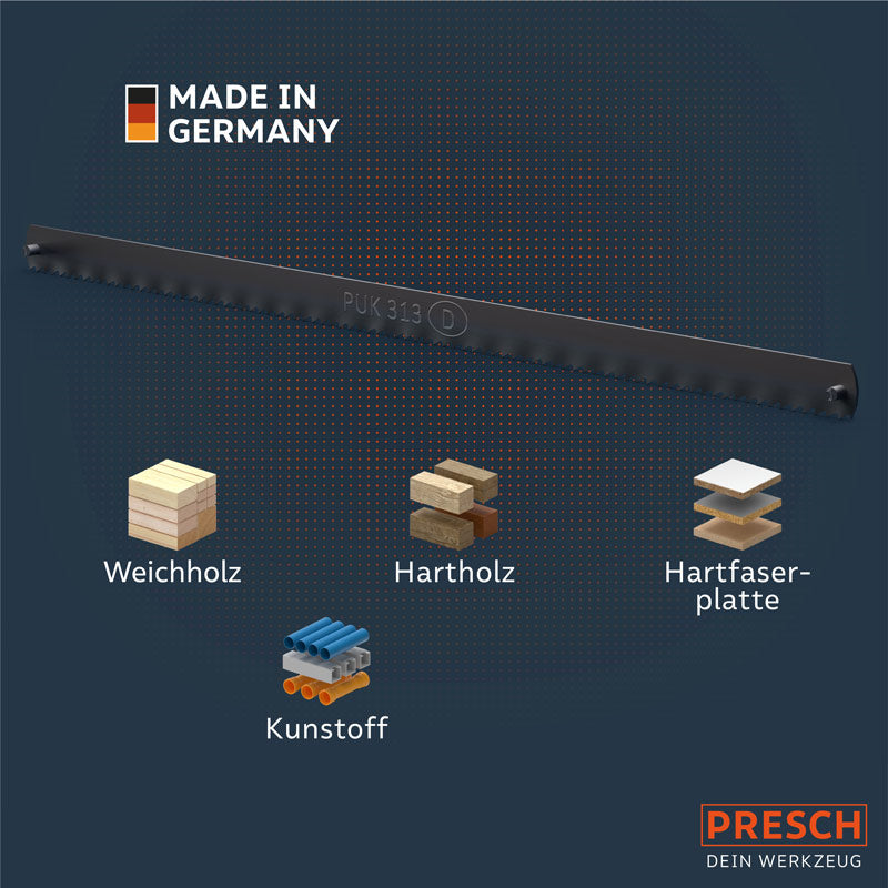 Holzsägeblatt von PRESCH, Modell 10150-04, geeignet für Weichholz, Hartholz, Hartfaserplatten und Kunststoff, Qualität Made in Germany.