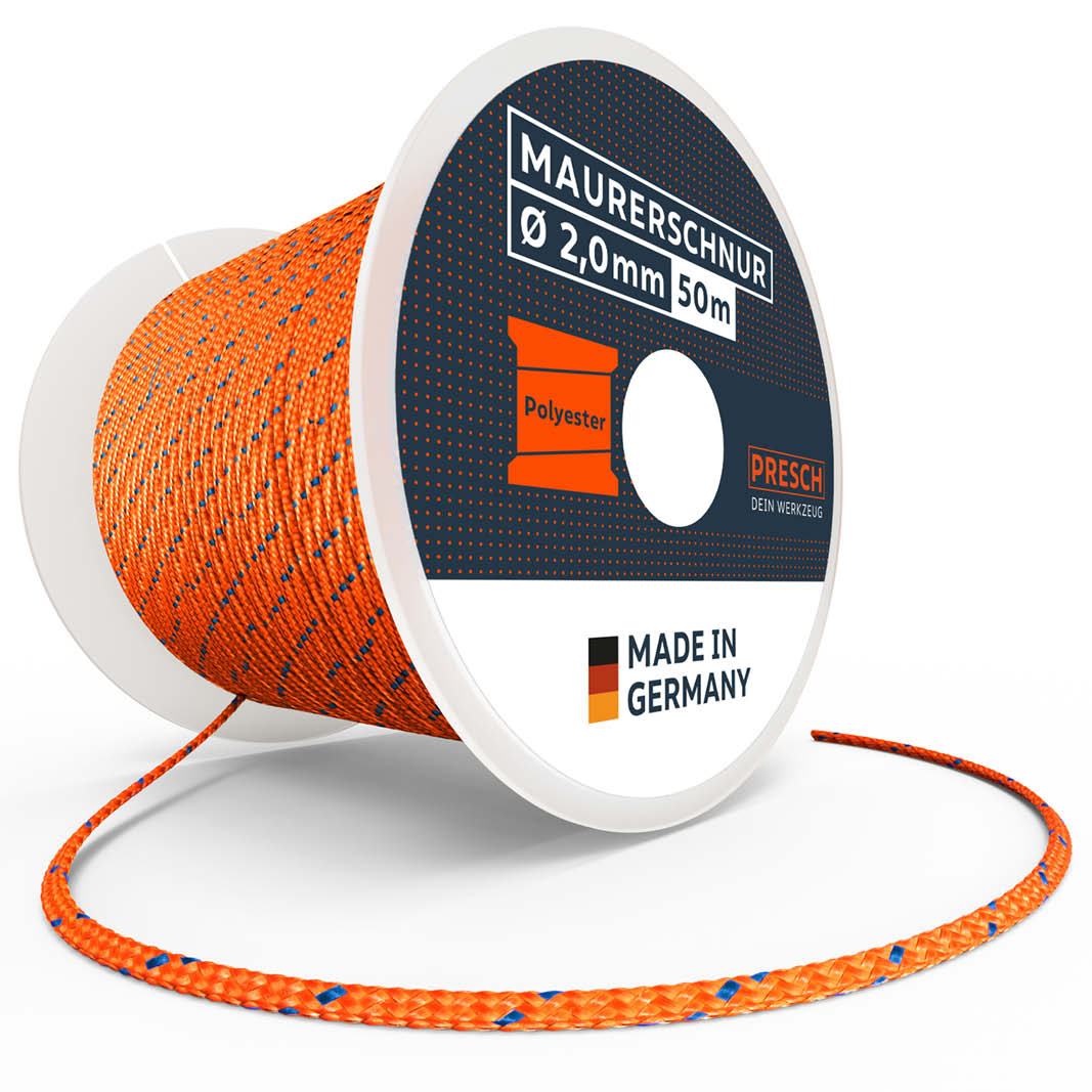 Maurerschnur von Presch, 50 Meter Polyester Absteckschnur, Bau Schnur in Orange