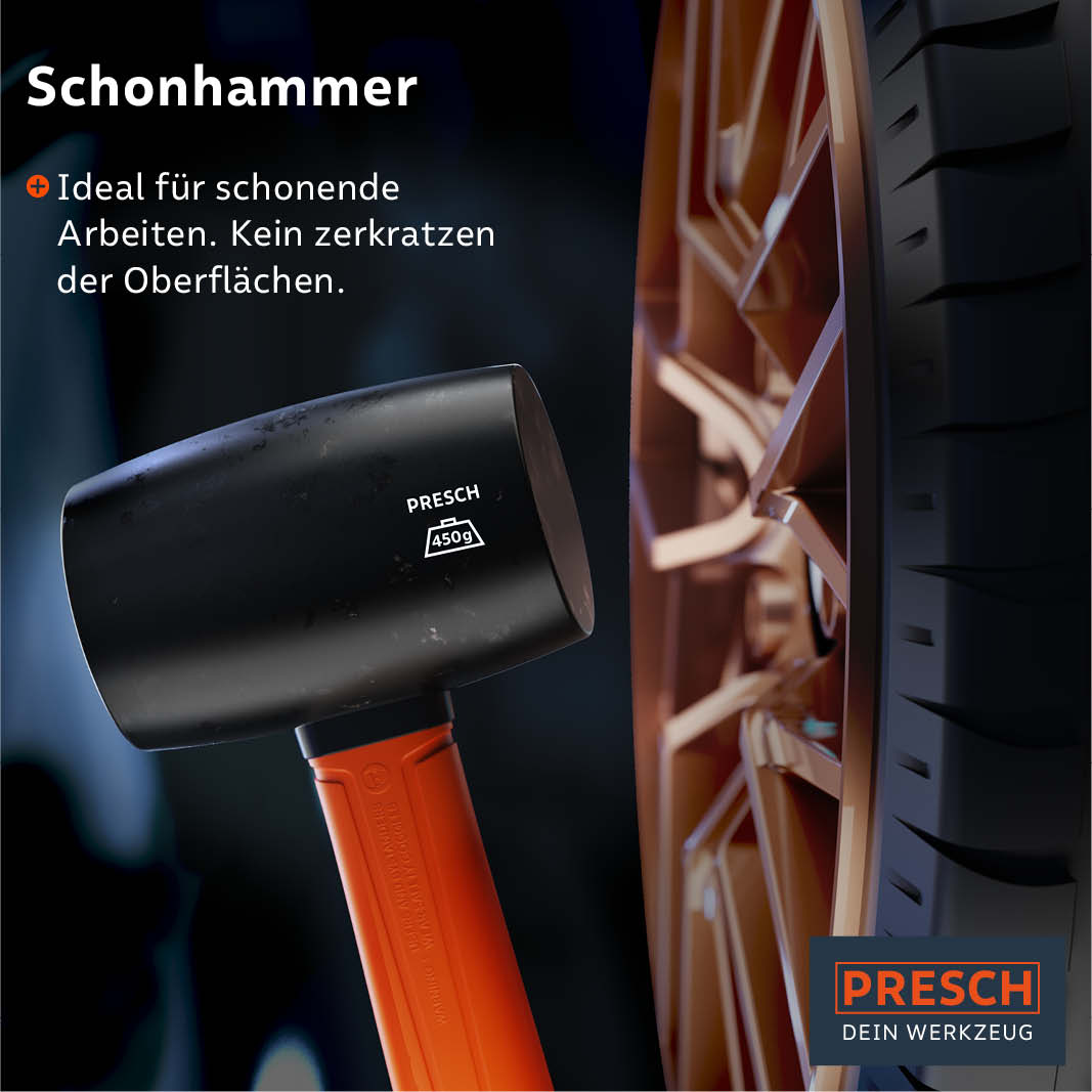 PRESCH Gummihammer mit orangem Griff leichter Schonhammer zur schonenden Materialbearbeitung ohne Oberflächen zu beschädigen