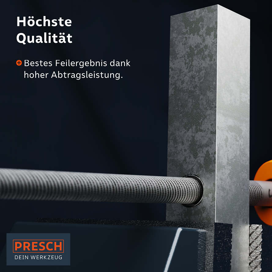 Rundfeile von PRESCH mit hoher Qualität und präzisem Feilvorgang für Metallbearbeitung.