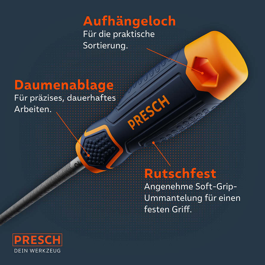 PRESCH Rundfeile mit rutschfestem Griff und Aufhängeloch, präzisionswerkzeug zum Feilen und Schleifen