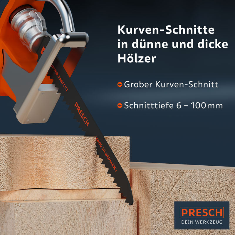 PRESCH Säbelsägeblatt für Holz mit 130mm Länge für Kurvenschnitt, geeignet für grobe Schnitte in Holzmaterialien