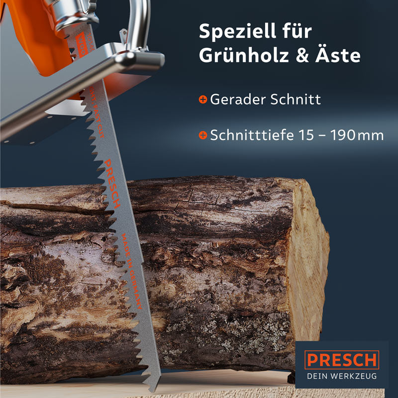 PRESCH Säbelsägeblatt für Holz 210mm für Grünholz und Äste, robustes Sägeblatt mit Präzisionsschnitt