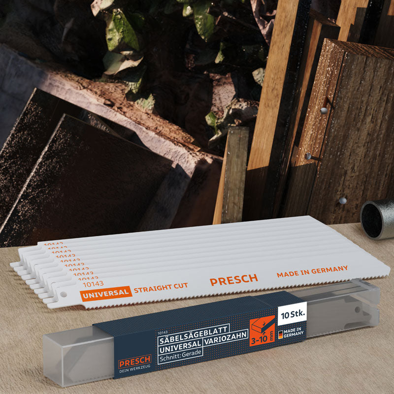 PRESCH Säbelsägeblatt Universal für Metall und Holz 210mm, robuste Sägeblätter für gerade Schnitte, Werkzeugzubehör