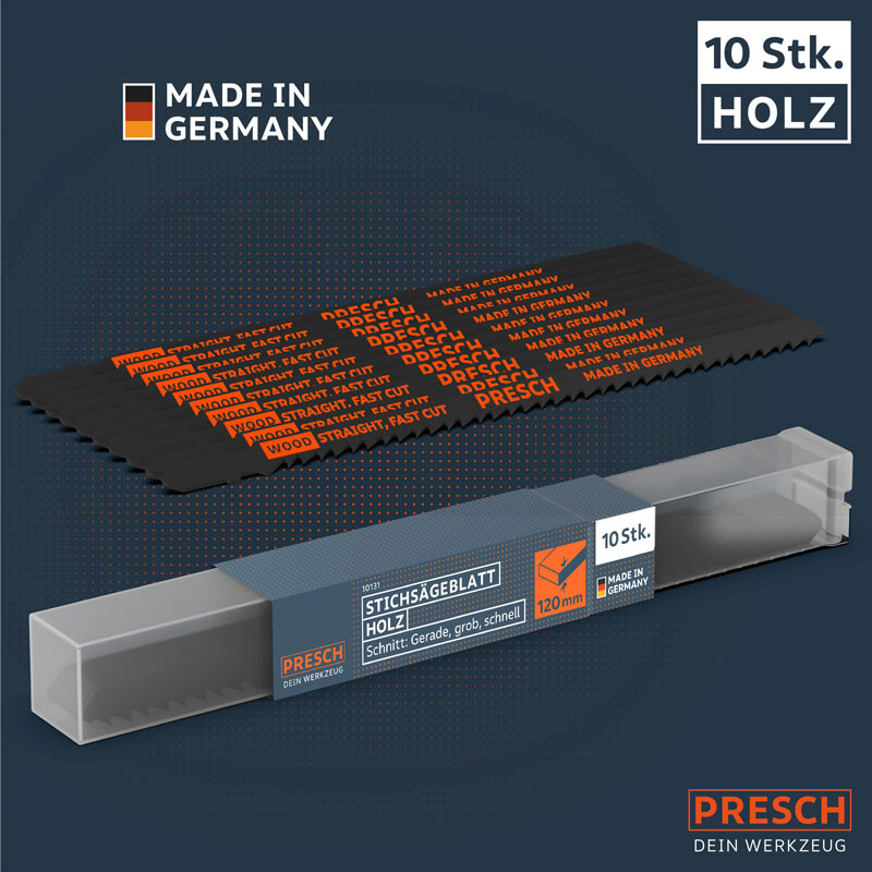 Stichsägeblätter für Holz von PRESCH, hochwertige Sägeblätter und Zubehör, Made in Germany.