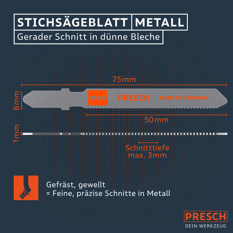 PRESCH Stichsägeblätter für Holz, Sägebänder mit präzisem Schnitt für Holzarbeiten, 10134-05.