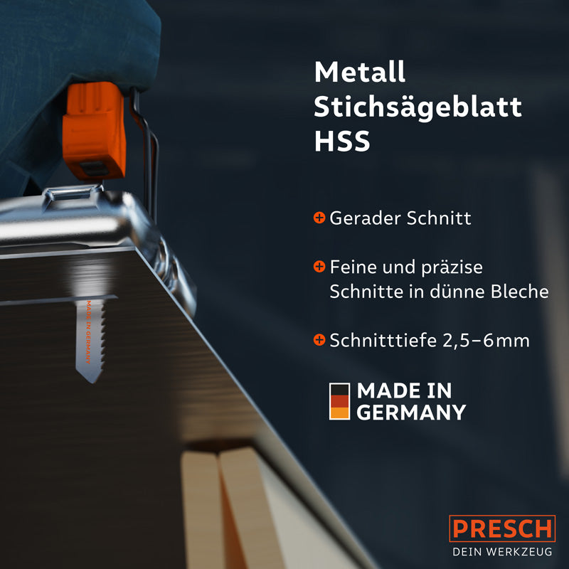 PRESCH Metall Stichsägeblätter für Holz mit geradem Schnitt und hoher Schnittpräzision, Qualität Made in Germany.